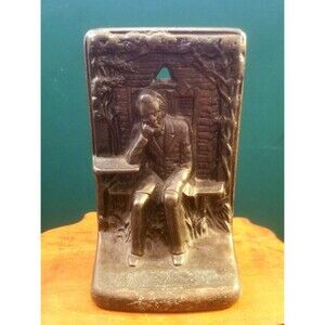 Antique Abraham Lincoln Thinking Heavy Cast Bronze Bookend Marked JUDD 9674